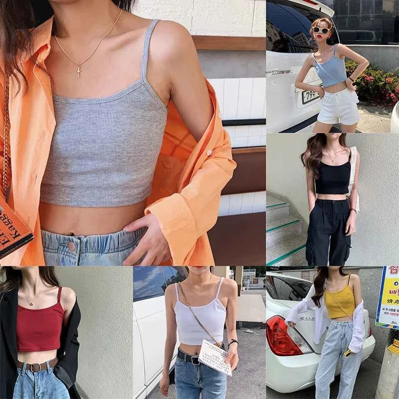 1PCS Women Sexy Solid Camis Crop Top Casual Tank Tops Vest Club High Street Sleeveless Streetwear