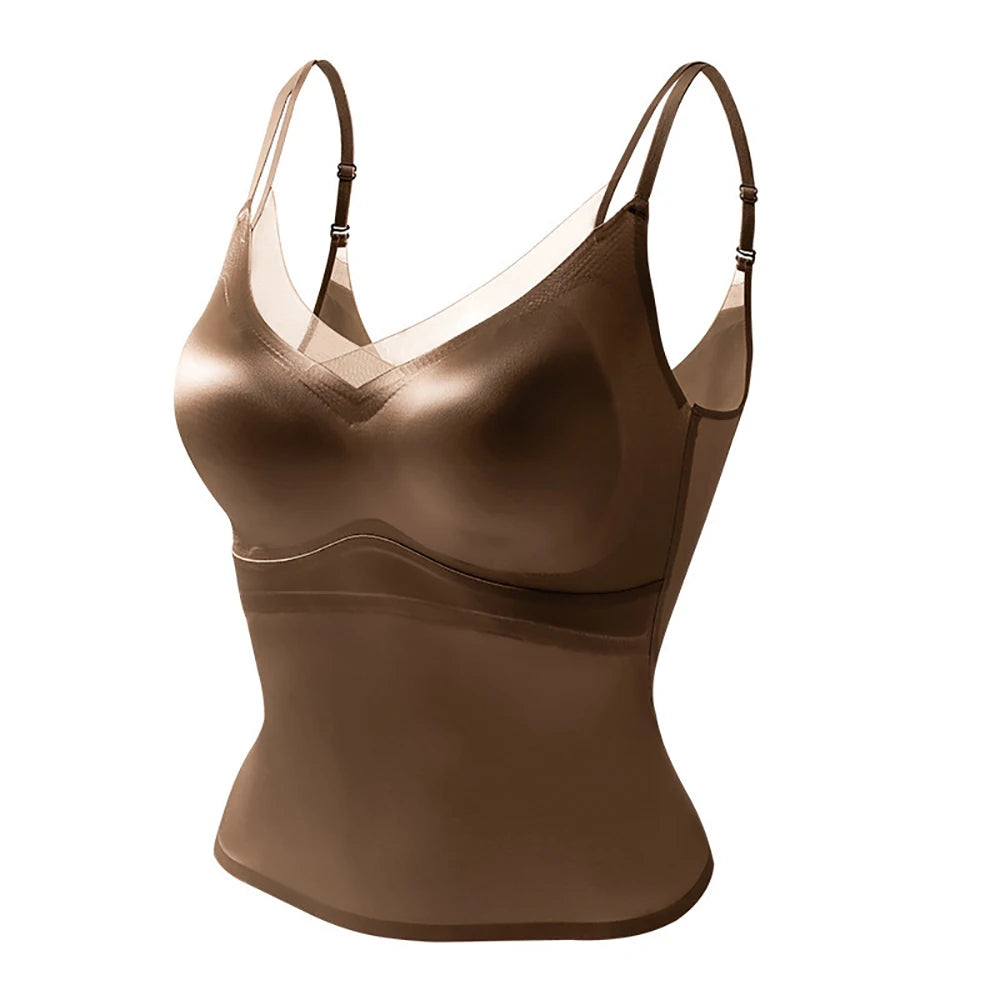 Satin V-Neck Camisole with Built-In Bra | Backless Sleeveless Tank Top