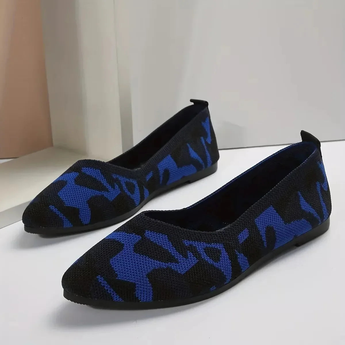 Women's Pointed Toe Ballet Flats — Knit Slip-On Loafers for Casual & Everyday Wear