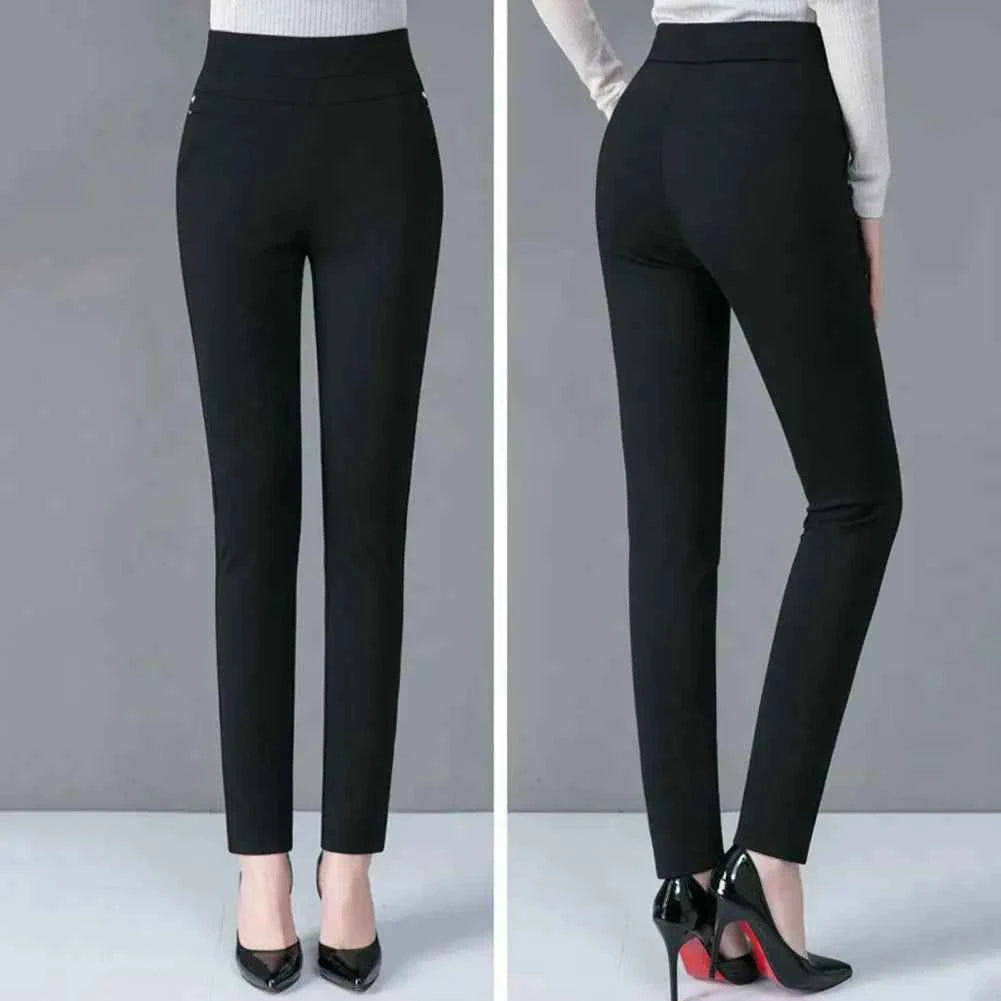 Spring Pants for Women High Waist Casual Stretch Pockets Solid Color Match Top Slim Pencil Pants Mother Clothing