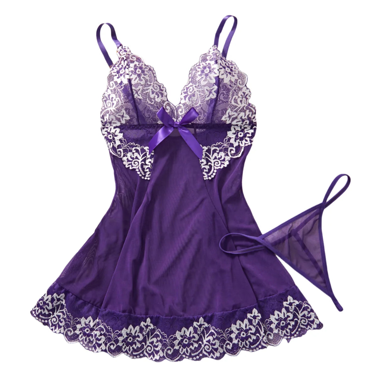 See-Through Lace Lingerie Set — Crotchless Sleepwear & Nightwear