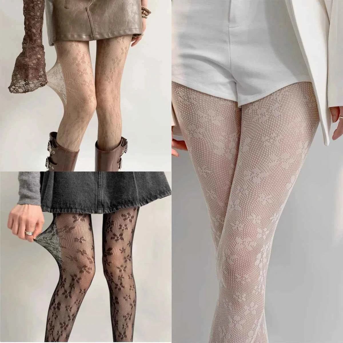 Women's Floral Fishnet Pantyhose – Hollow Mesh Tights & Lace Stockings