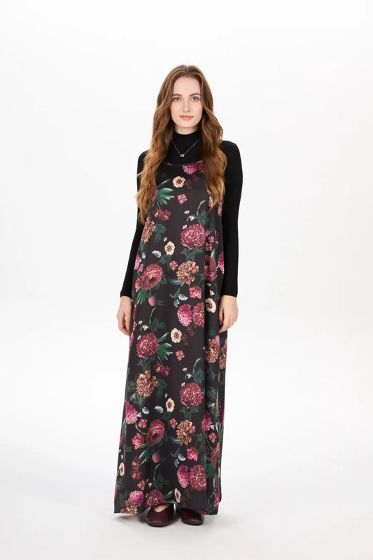 Satin Slip Maxi Dress — Mock Neck Adjustable Floor-Length Dress