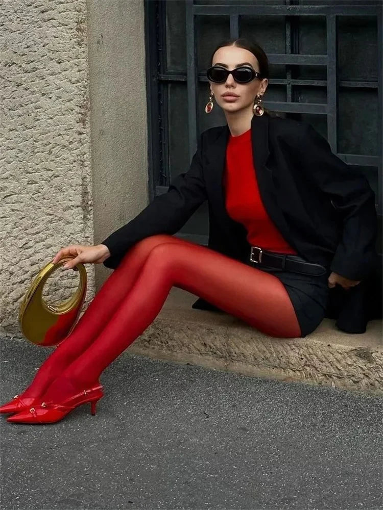 Red Silk Velvet Pantyhose — Anti-Hook Wedding & Festival Tights