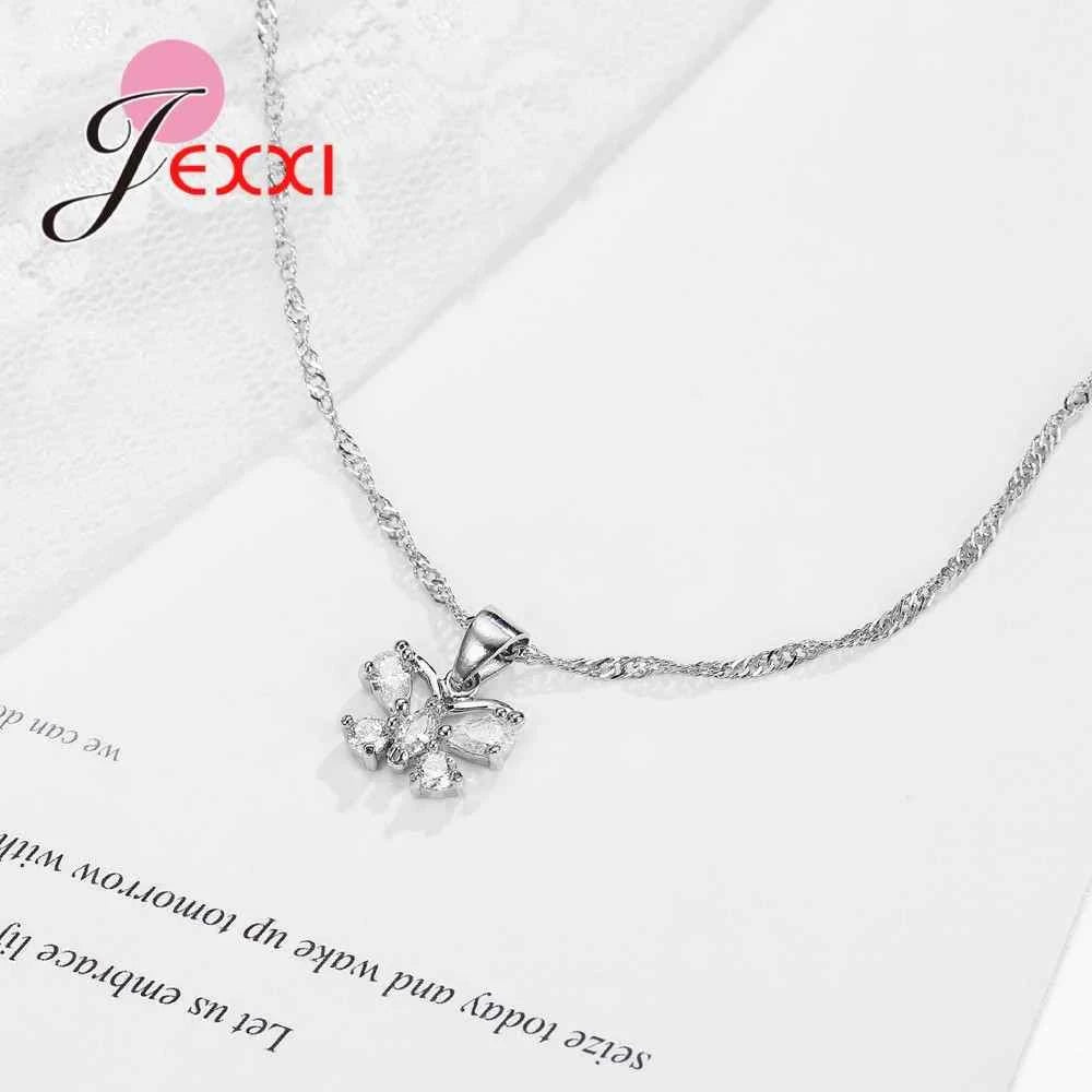 Exquisite Jewelry Sets Genuine 925 Sterling Silver Zircon Pendant Necklace Earrings Set for Women Crystal Bowknot Bijoux