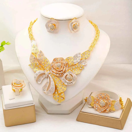 Liffly Nigerian Jewelery Sets Wedding Jewelry for Women Dubai 24K Colorful Jewellery African Designer Earrings Bridal Necklace