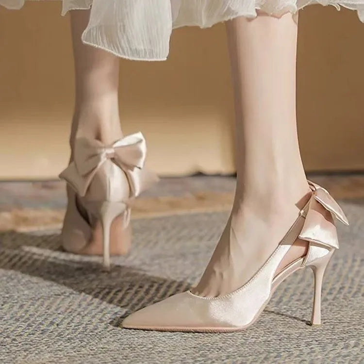 Pearl Bead Wedding Heels — Pointed Toe Luxury Pumps in Black & White
