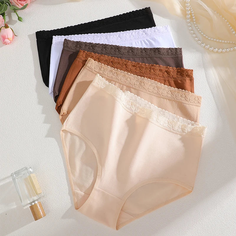 Women's Cotton Briefs 6-Pack | Mid-Rise Lace Trim Underwear S–3XL