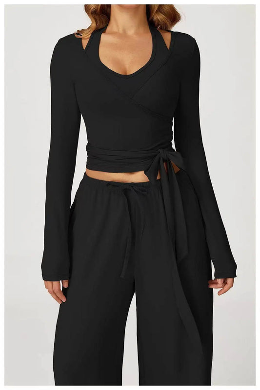 Adjustable Strap Long Sleeve Yoga Top — Slim-Fit Pilates Activewear