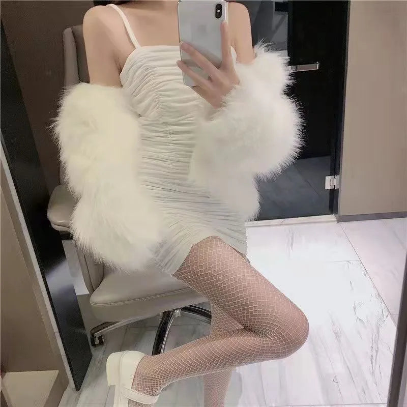 Women Sexy High Waist Fishnet Stockings Mesh Club Tights Panty Knitting Net Pantyhose Ripped Jeans Match Long Socks Lingerie Hot