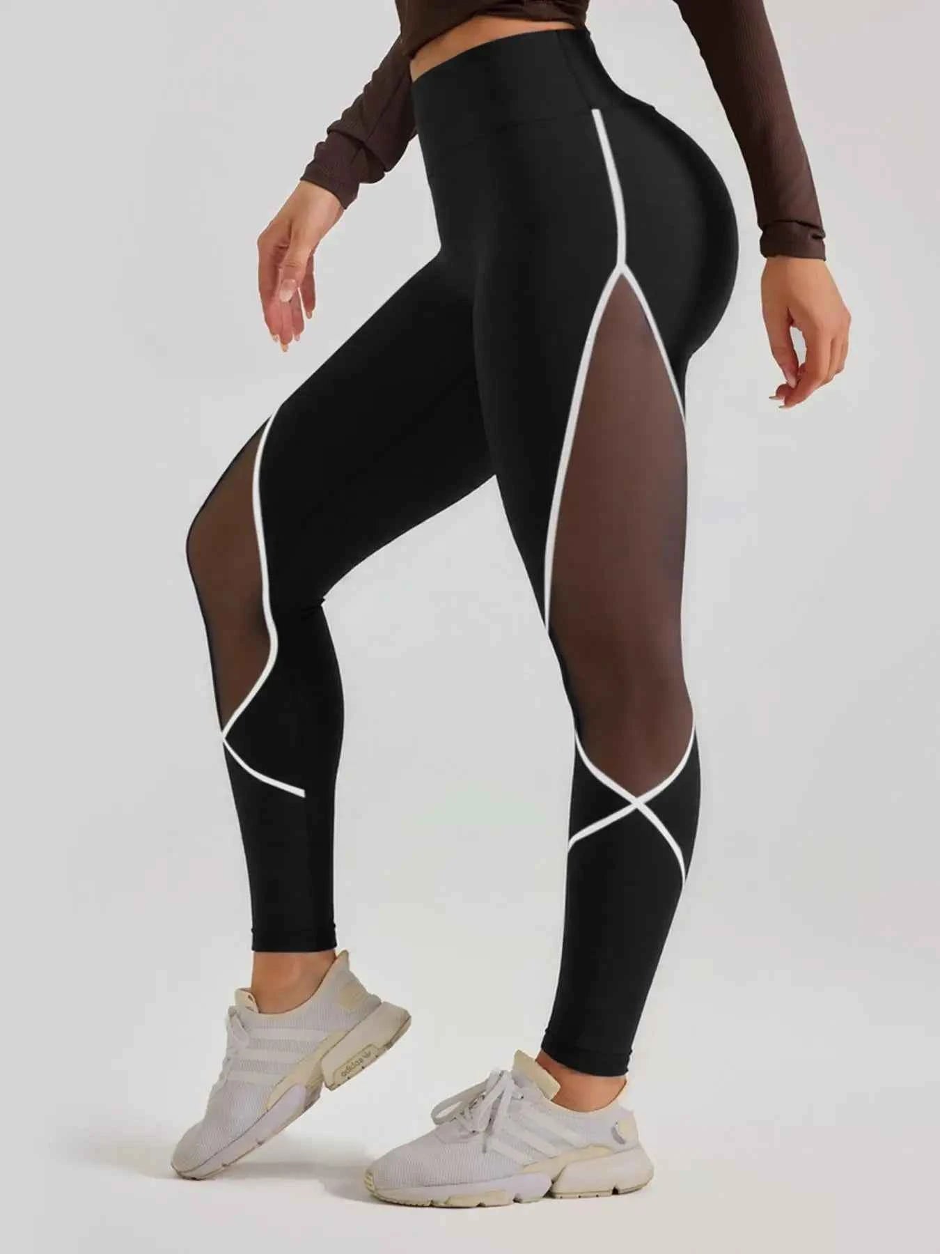 Women's Patchwork Side Mesh Sports Leggings, High Waist Yoga Leggings, Ladies Sportswear for Indoor Outdoor Wear