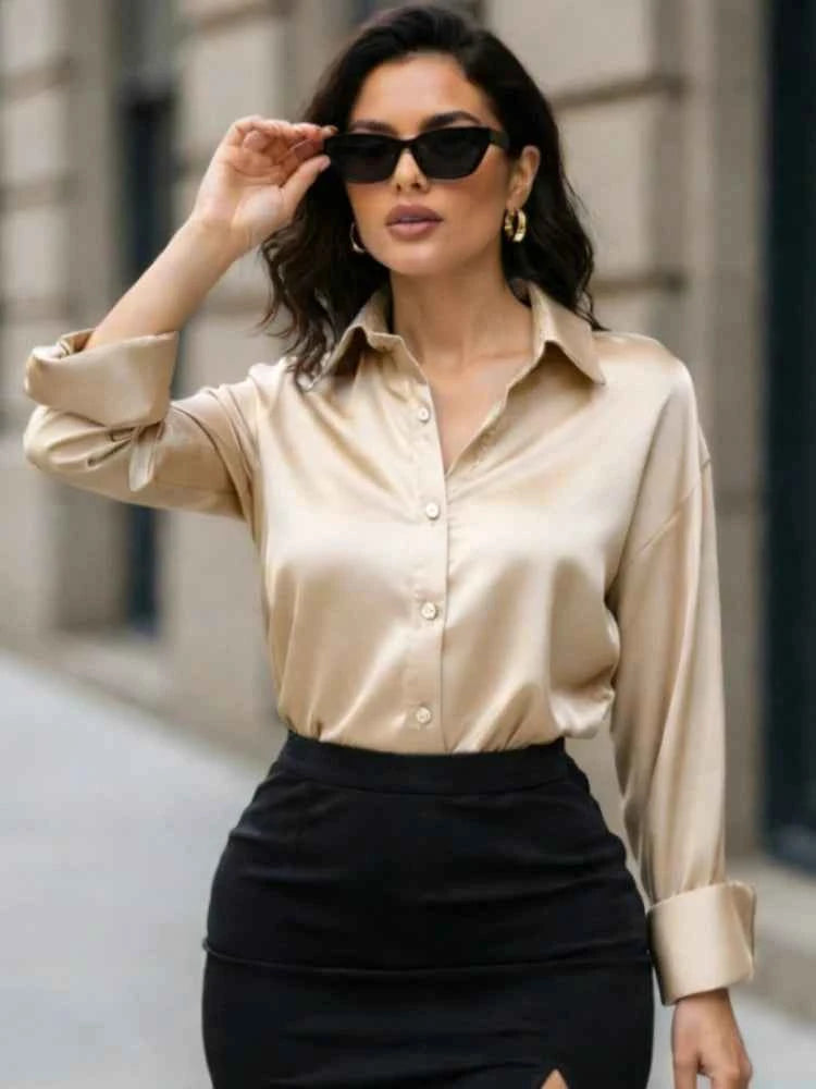 Elegant Satin Blouse | Turn-Down Collar Women's Shirt | S–XXXL