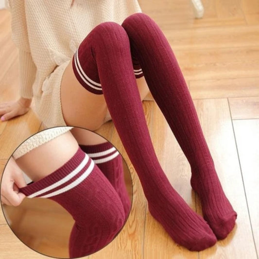 Knit Cotton Thigh High Stockings — Warm Over-Knee Socks for Women