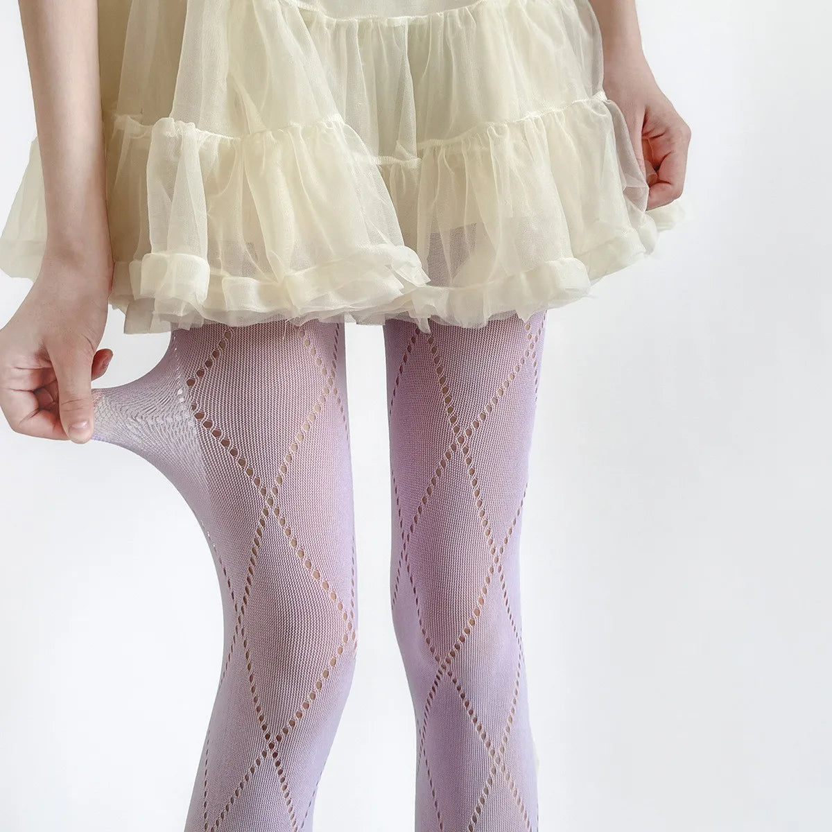 Retro Plaid Fishnet Pantyhose — Hollow Mesh Tights & Lingerie Hosiery