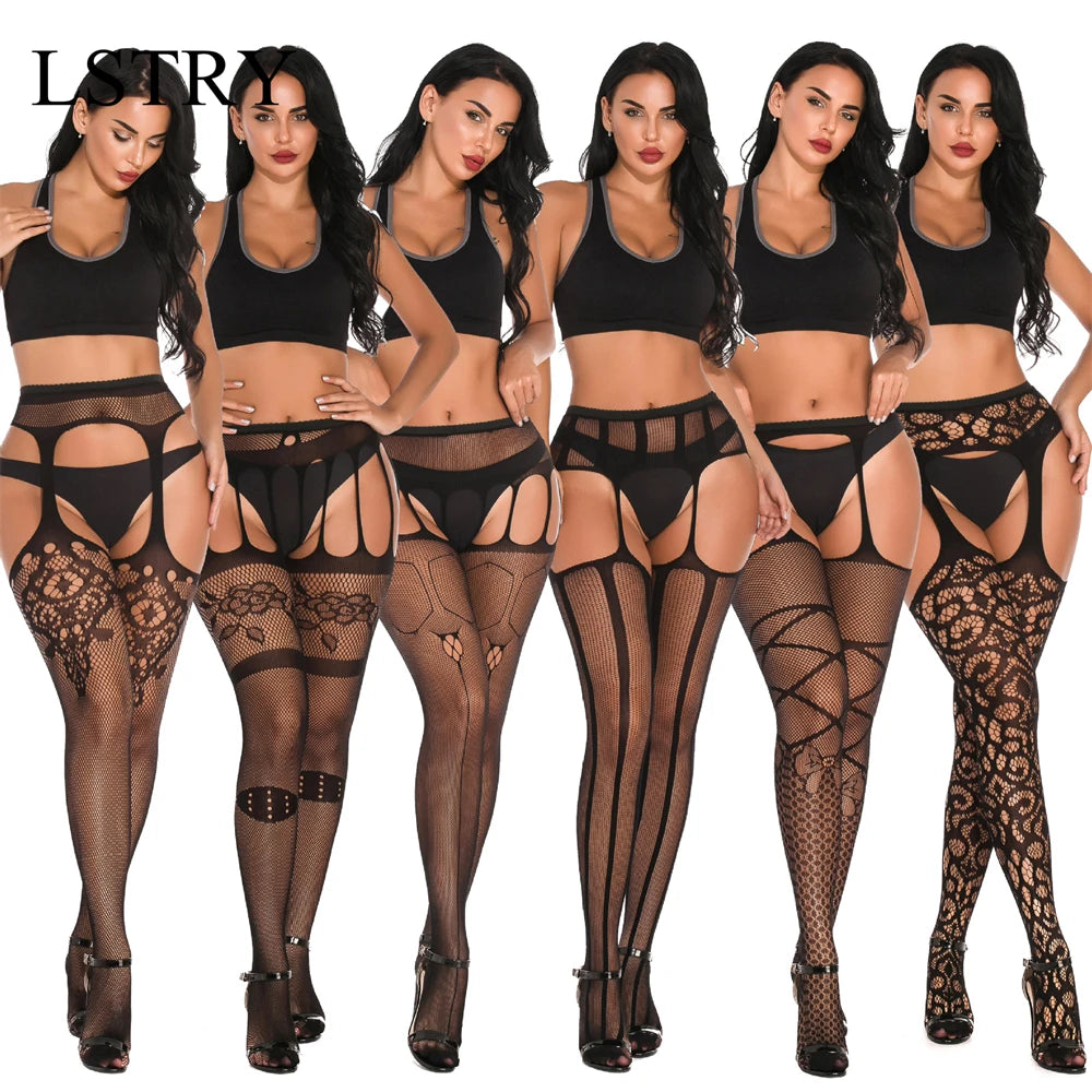 Plus Size Fishnet Pantyhose — Garter Belt Erotic Stockings & Lingerie