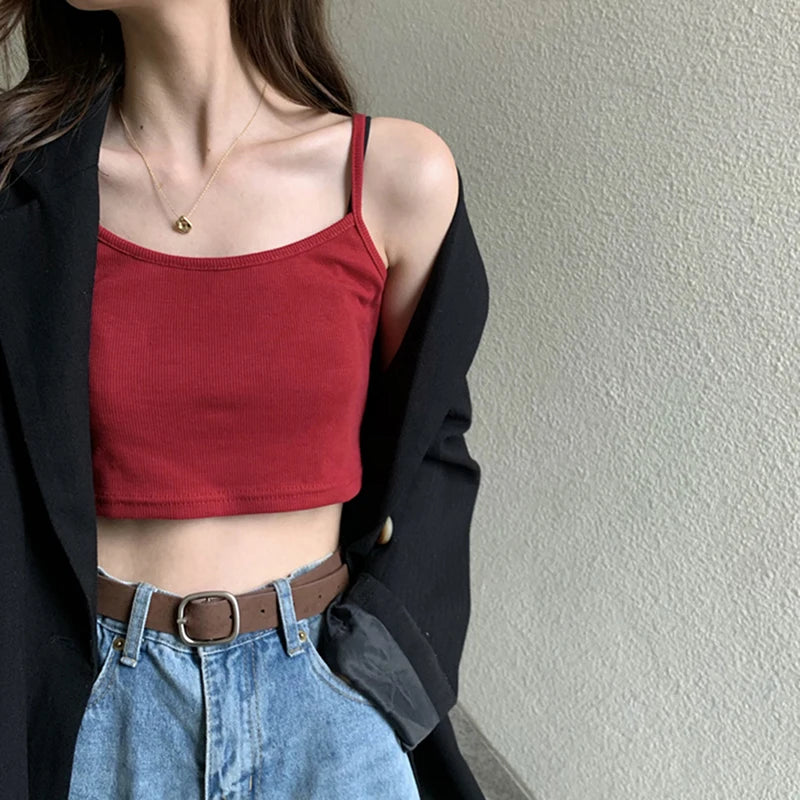 1PCS Women Sexy Solid Camis Crop Top Casual Tank Tops Vest Club High Street Sleeveless Streetwear