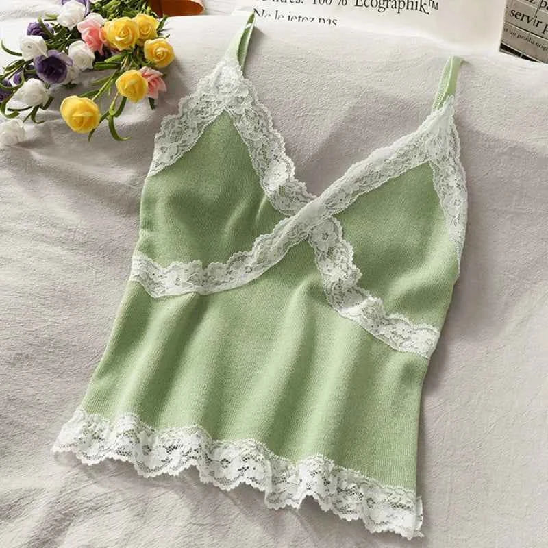 Women's Lace Cami Tank Top | Y2K Cropped Camisole | V-Neck Knit Sleeveless Top