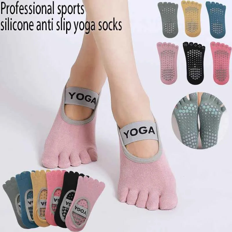 Yoga socks, anti slip socks, professional women's five finger solid color socks, fitness sports Pilates socks, toe socks