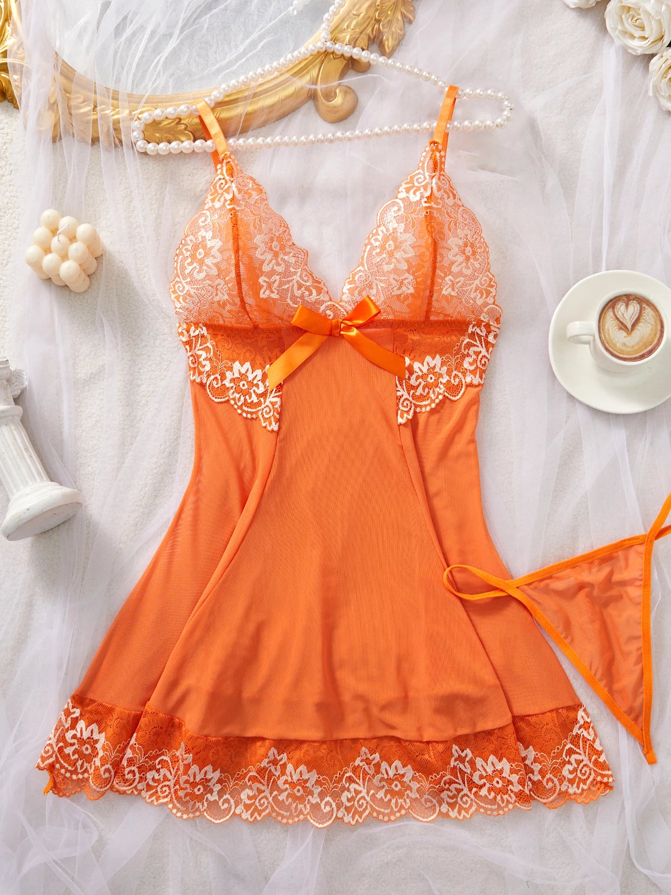 See-Through Lace Lingerie Set — Crotchless Sleepwear & Nightwear
