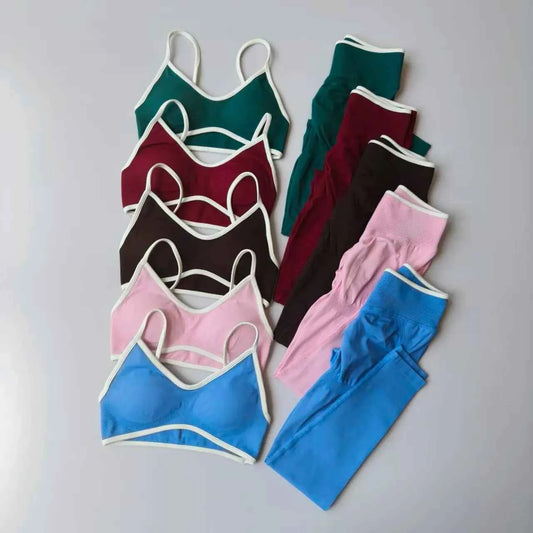 Seamless 2PCS Legging Sets Women's Strappy Sports Bras and Leggings High Waist Fitness Sculpt Leggings Running Pants Gym Suits