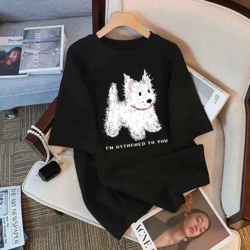 Soft Cuteness Alert  Korean Style T Shirt Cute Fun Pattern Print Loose Short  Sleeve White Top for Women Casual Summer Clothing