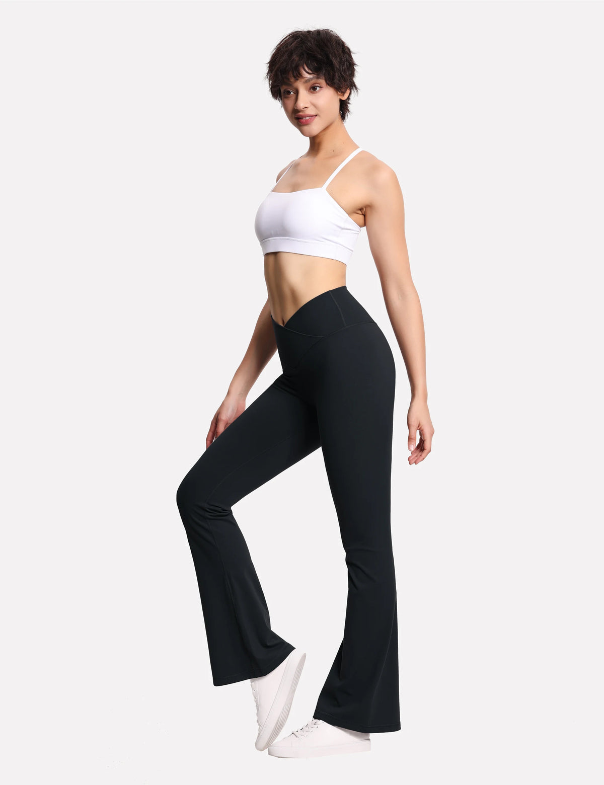 Women's Crossover High Waist Flare Leggings | Bootcut Yoga Pants with Tummy Control
