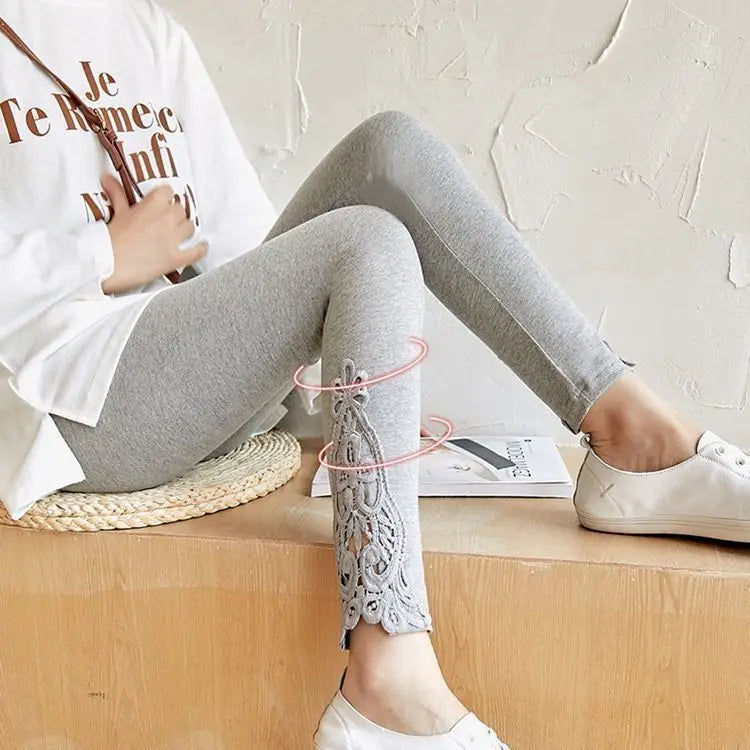 Women's High-Waist Contrast Lace Skinny Leggings