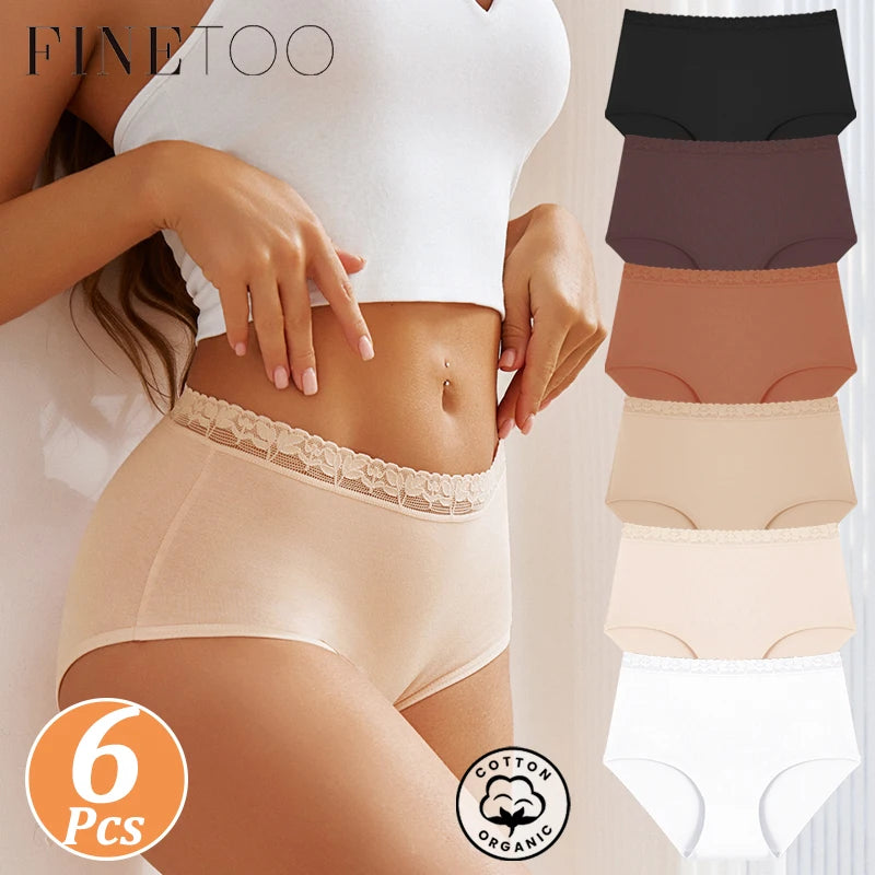 Women's Cotton Briefs 6-Pack | Mid-Rise Lace Trim Underwear S–3XL