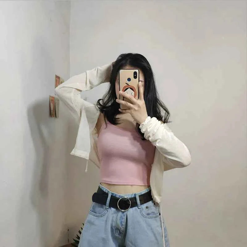 Summer New Solid Color Small Camisole for Girls and Students, with A Slimming Look and A Versatile Thread Vest. Short Base Shirt