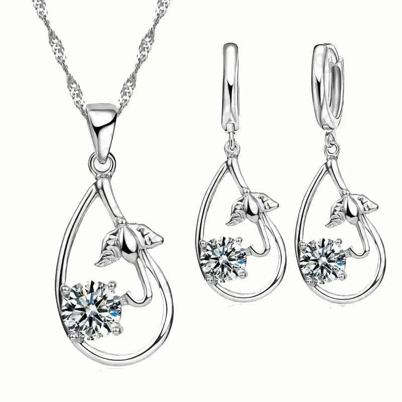 Wedding Bridal Jewelry Sets for Women Neckalce and Earrings 925 Sterling Silver Romantic Style Jewelry for Women As Gift
