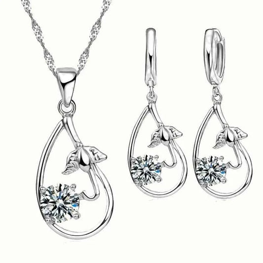 Wedding Bridal Jewelry Sets for Women Neckalce and Earrings 925 Sterling Silver Romantic Style Jewelry for Women As Gift