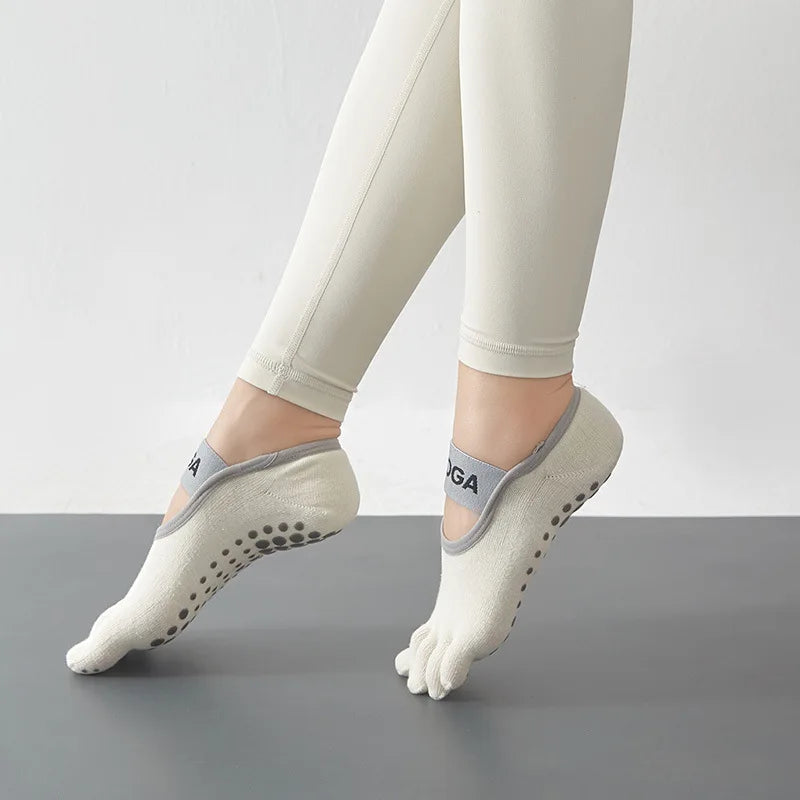 Yoga socks, anti slip socks, professional women's five finger solid color socks, fitness sports Pilates socks, toe socks