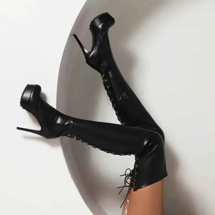 Boots Over The Knee Boots Women's Hollow Design High Heel Boots  Platform Shoes High Heels Cool Boots Sexy Night club Shoes