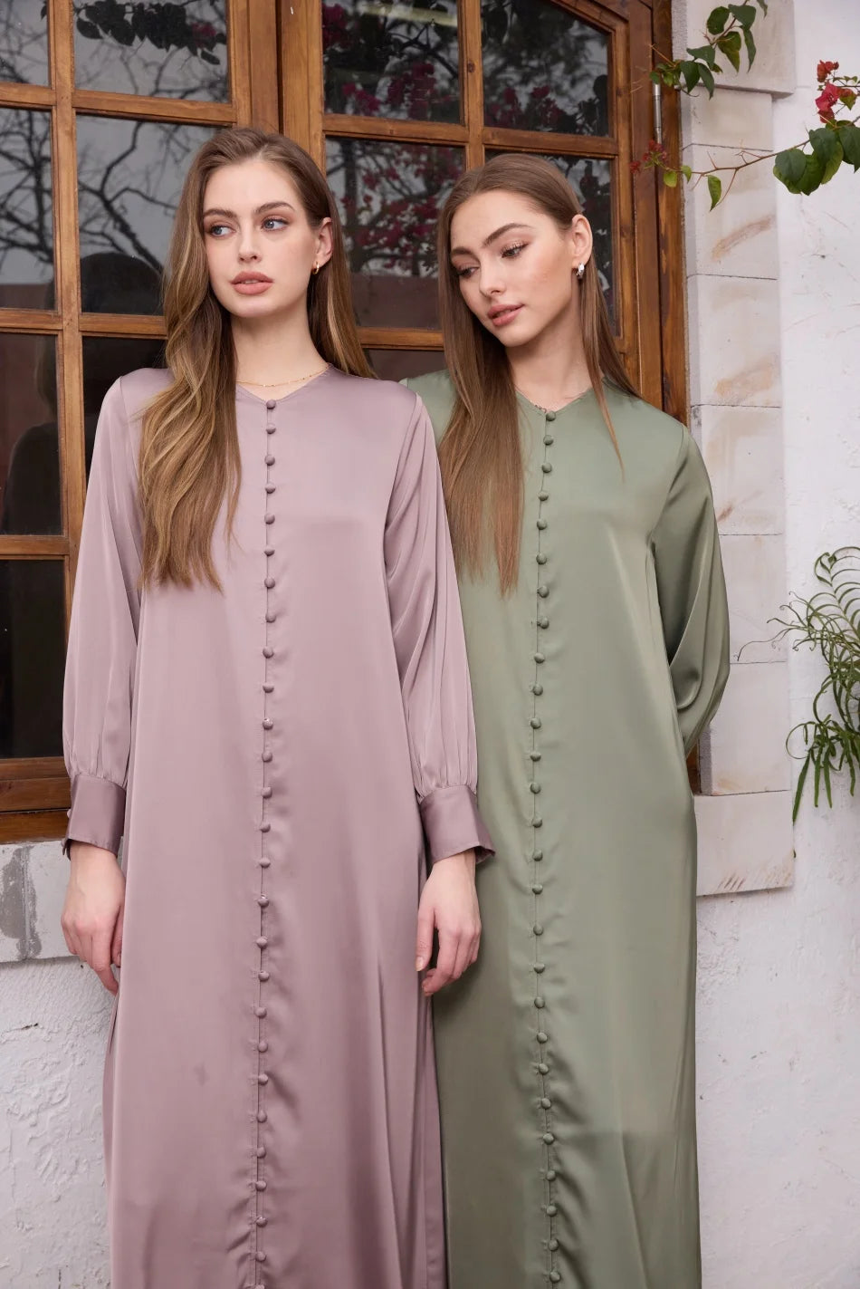 Satin Button Dress — Lightweight Comfortable Dressy Women’s Wear
