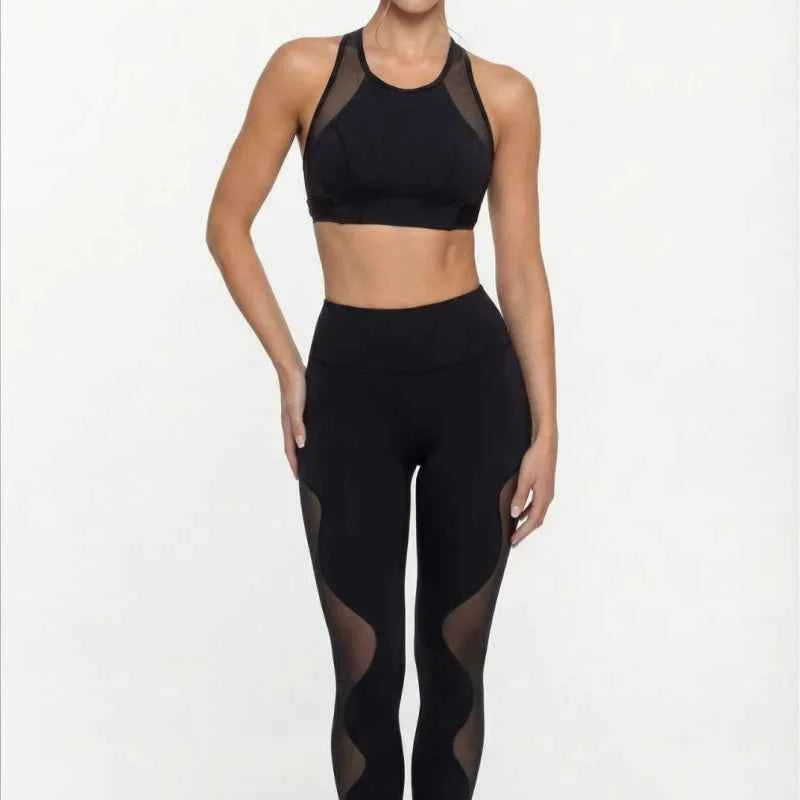 Mesh Patchwork Female Clothing Summer Tight-fitting Sportswear Breathable Training Fitness Yoga Top Workout Leggings Shorts