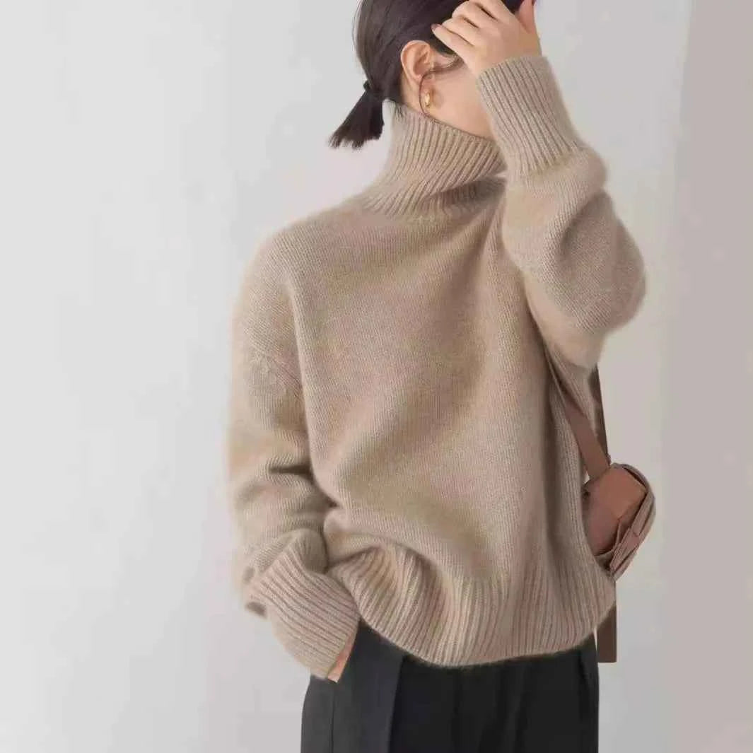 Autumn Winter Thick Loose Knitwear Sweater Tops Casual Turn Down Collar Long Lantern Sleeve Knitted Pullover Coats PYXA-dh70