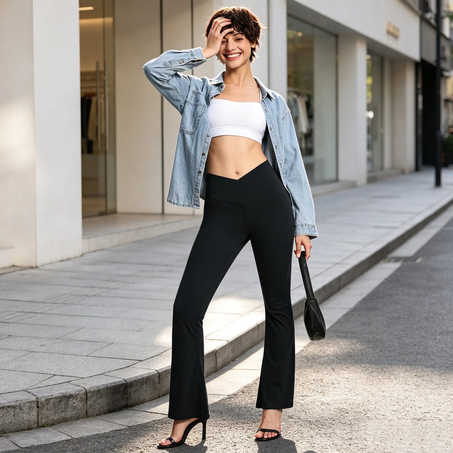 Women's Crossover High Waist Flare Leggings | Bootcut Yoga Pants with Tummy Control