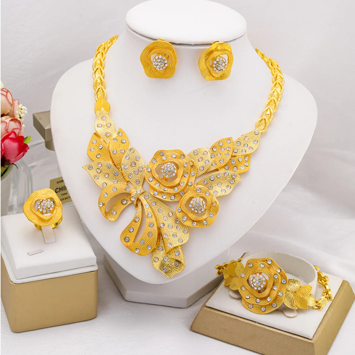 Liffly Nigerian Jewelery Sets Wedding Jewelry for Women Dubai 24K Colorful Jewellery African Designer Earrings Bridal Necklace