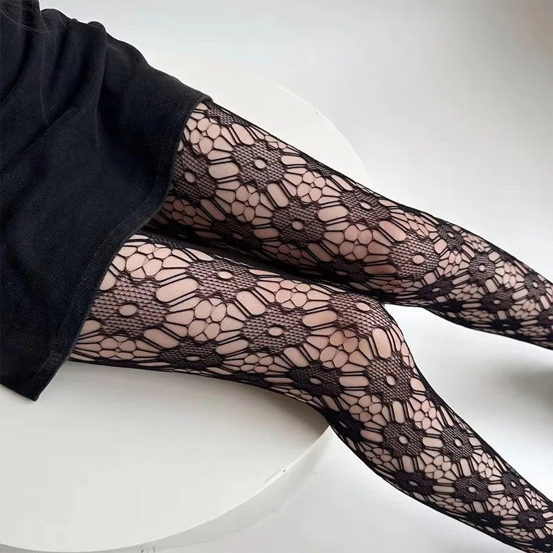 Harajuku Lace Mesh Pantyhose — Floral Hollow Tights & Fashion Hosiery