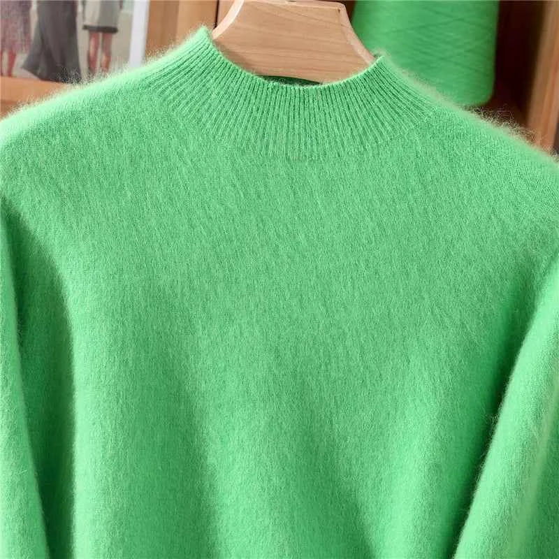 Autumn Winter New Mink Cashmere Sweater Women's Half-Height Color Matching Knitted Pullover Casual Padded Wool Bottoming Coat