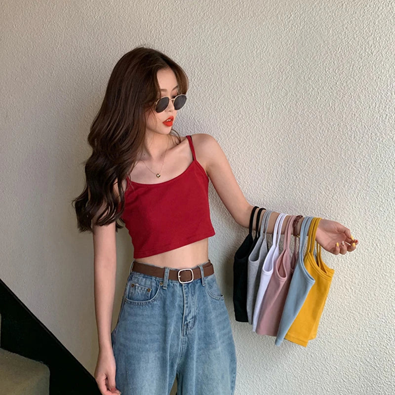 1PCS Women Sexy Solid Camis Crop Top Casual Tank Tops Vest Club High Street Sleeveless Streetwear