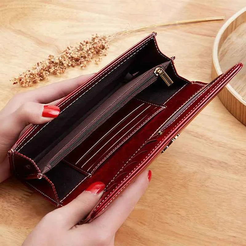 Women's Luxury Long Wallet – PU Leather Purse with Card Holder & Zip Coin Pocket
