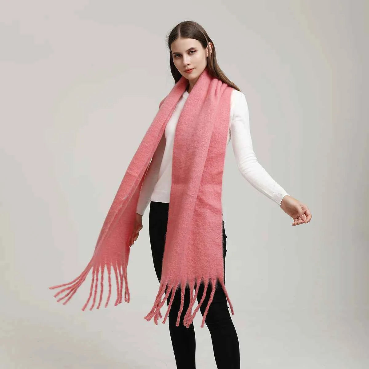 Winter Scarf for Women Cashmere Warm Solid Pashmina Blanket Wraps Female Thick Soft Tassel Shawl Long Poncho Echarpe 245*40cm