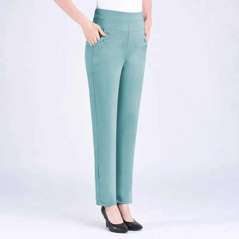 2024 Women Spring Summer Women New Middle-aged Thin Pants Female Elastic Waist Casual Pant Ladies Long Straight Trousers Y781