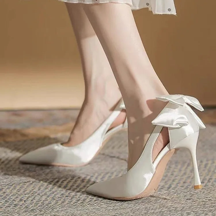 Pearl Bead Wedding Heels — Pointed Toe Luxury Pumps in Black & White