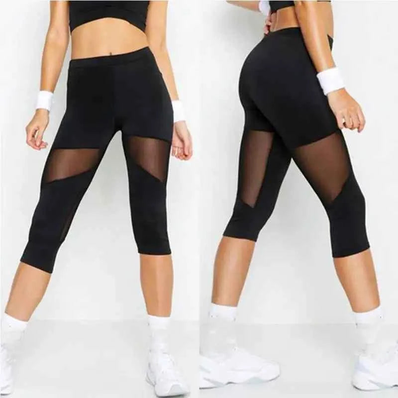 2024 New Mesh Patchwork Leggings Women's Black Jeggings Legins Women Leggins Female Elastic Pant Capri Women Fitness Leggings