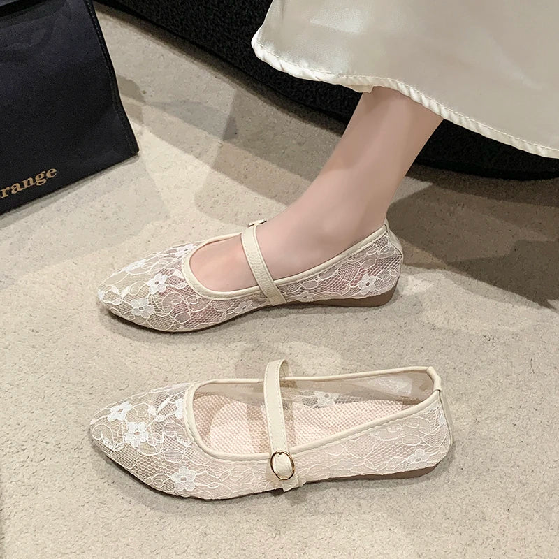 Women's Bow Ballet Flats — Sweet Hollow Slip-On Pointed Toe Shoes for Summer