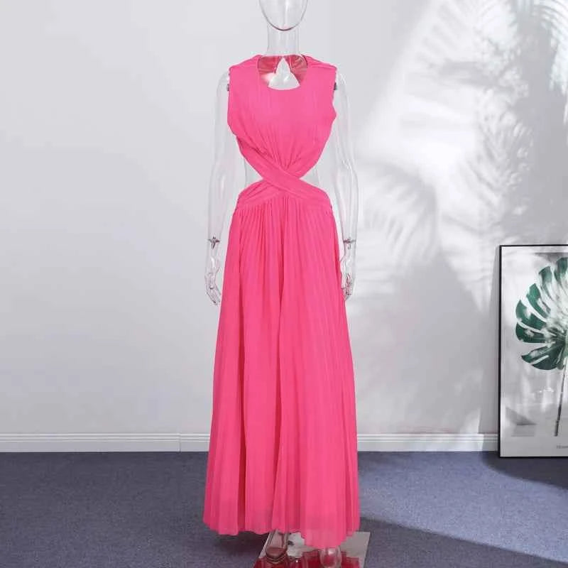 Backless Women Dress Cross Waist Long Dress Sleeveless Backless dresses A Line Ruched Evening Gown  Elegant Party Gown 2026 New