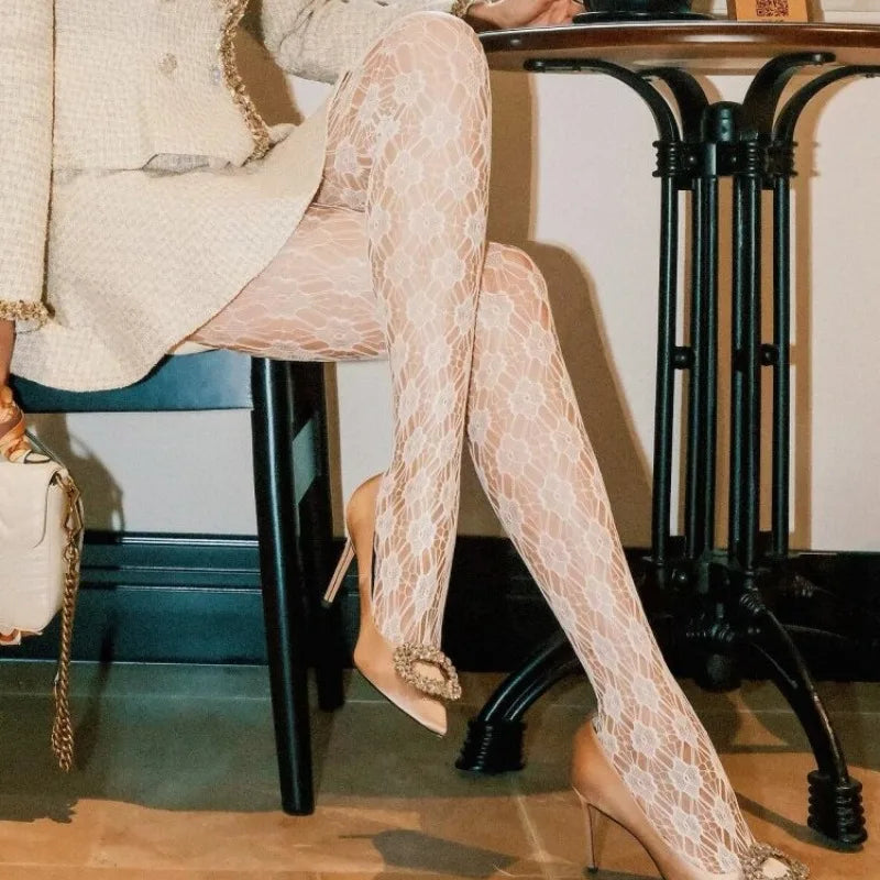 Harajuku Lace Mesh Pantyhose — Floral Hollow Tights & Fashion Hosiery