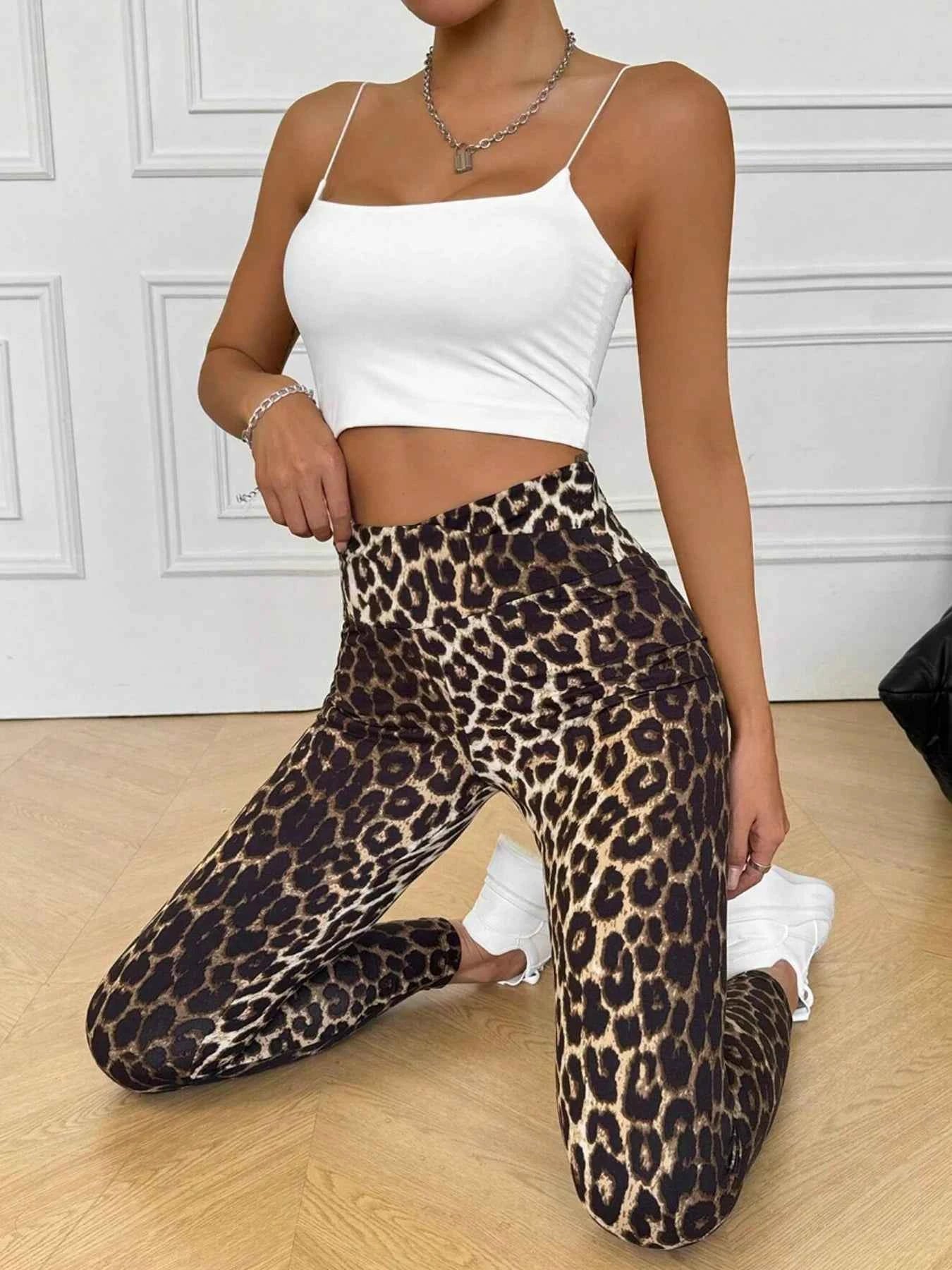 Women's Leopard Print High Waist Leggings | Stretch Slim Ankle Pants